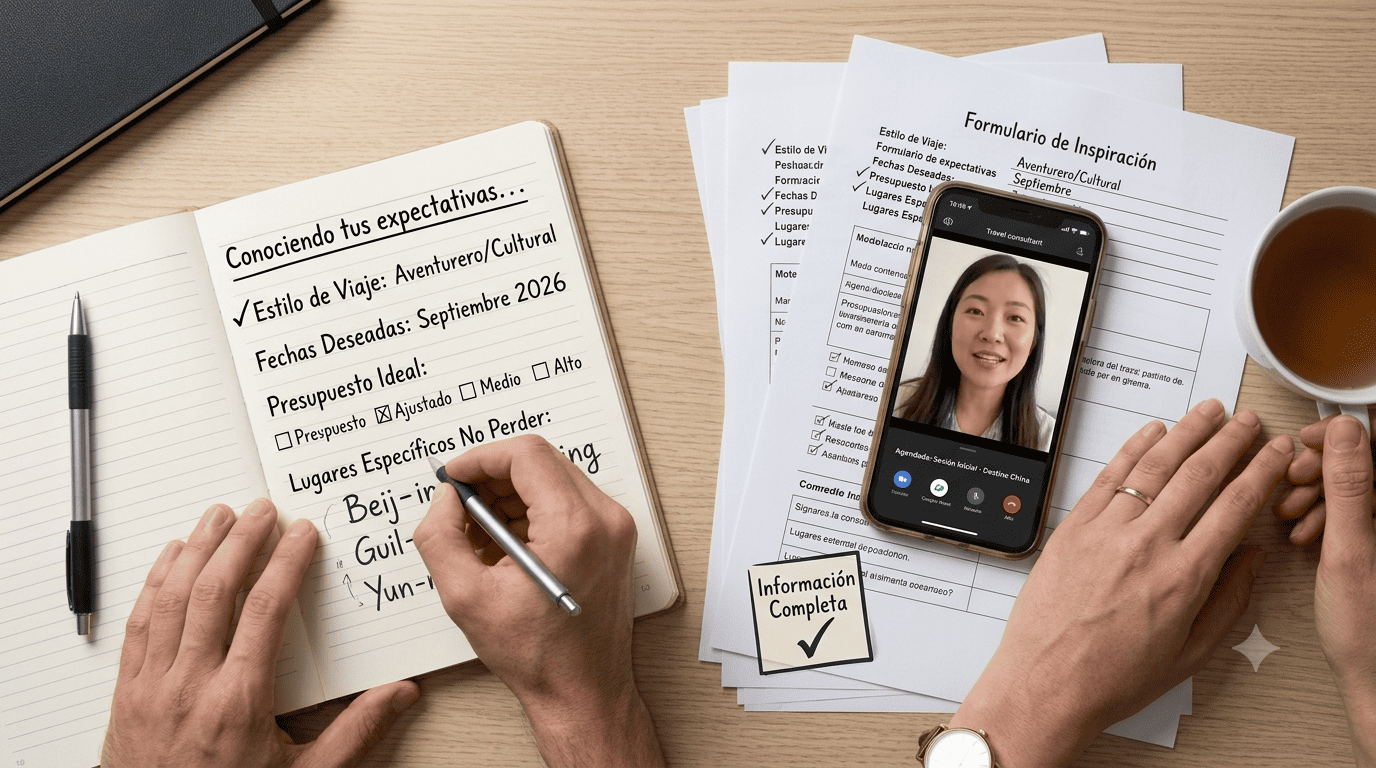 Una persona hablando con un cliente para conocer los detalles de la experiencia que quiere vivir en China